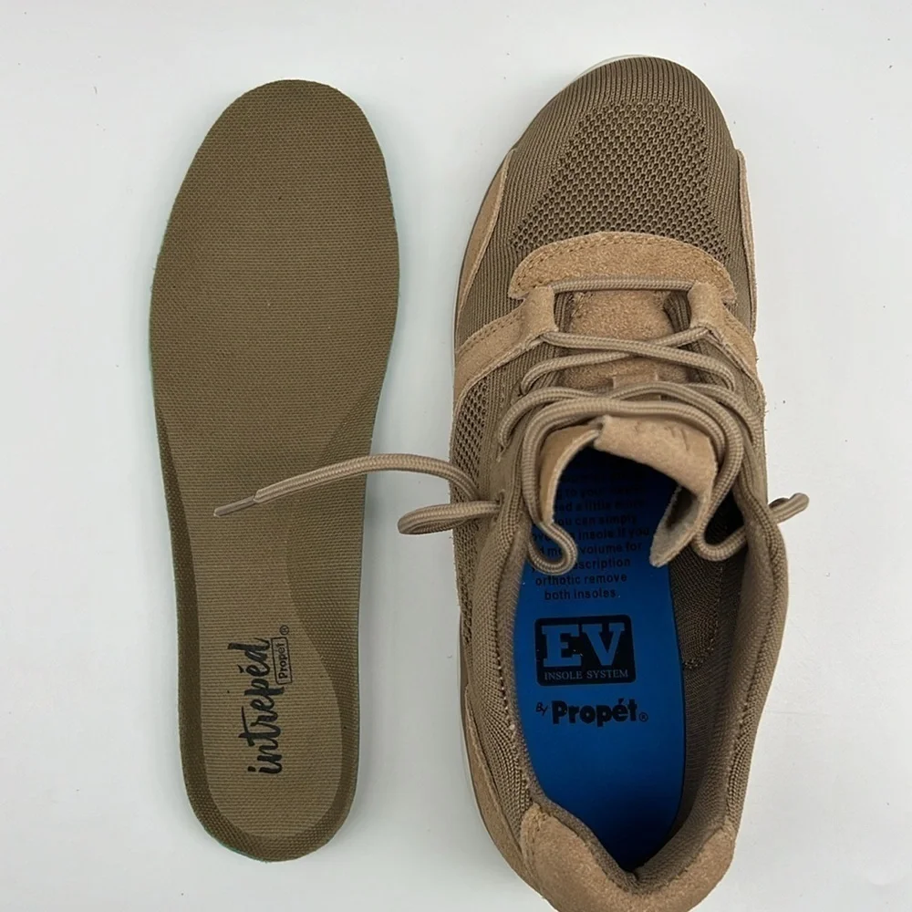 Propet Sarah Oxford Sneaker Flax Tan Knit Orthotic Comfort Walking 7AA NARROW